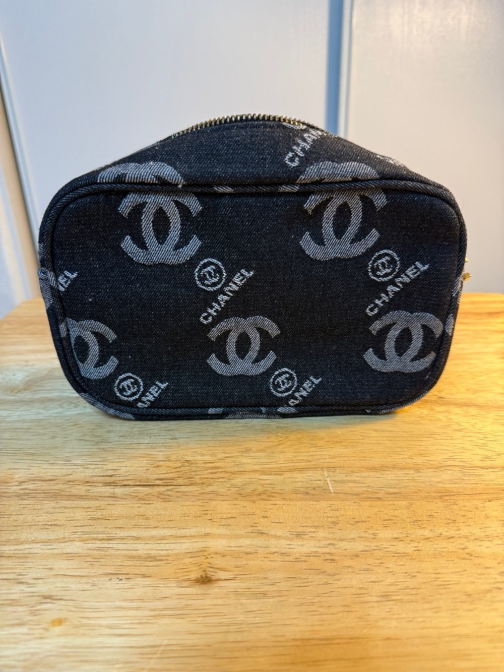 CHANEL Black and Gray Logo Canvas Toiletry Pouch